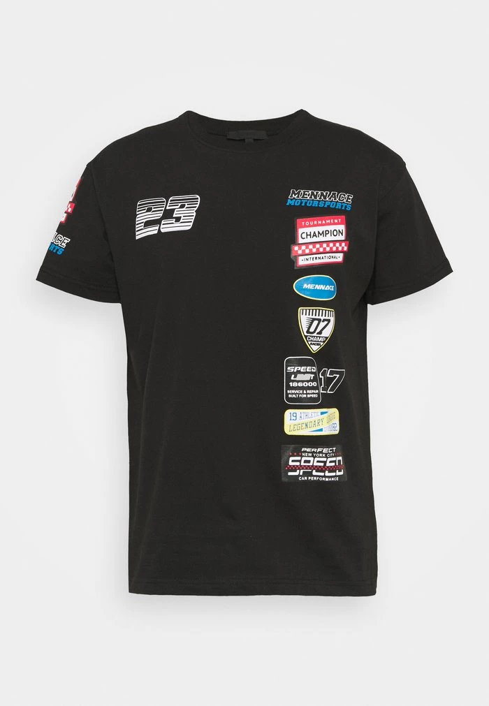 Mennace Mennace PETROL BADGE REGULAR UNISEX – Print T-shirt – Black