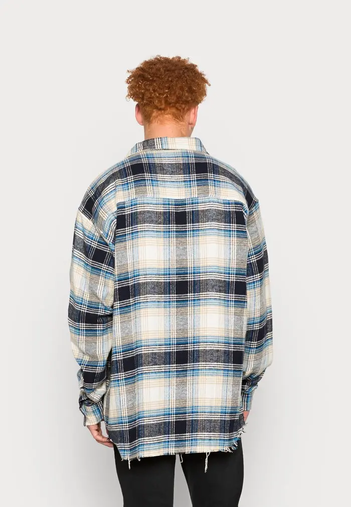 Mennace MENNACE RAW HEM CHECK SHACKET – Summer Jacket – Blue