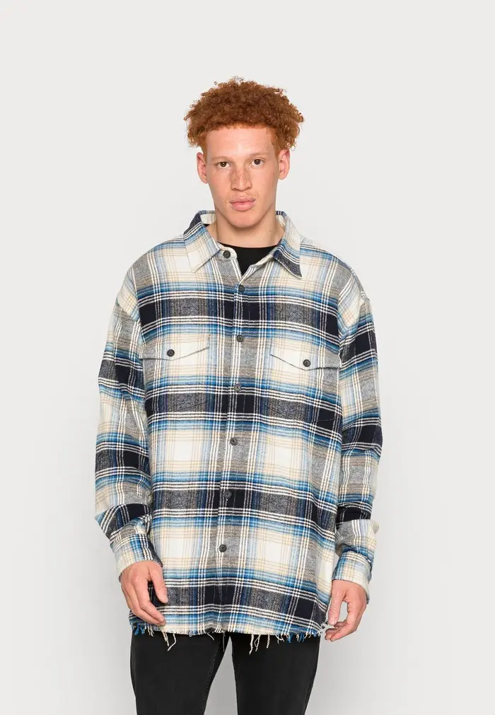 mennace MENNACE RAW HEM CHECK SHACKET – Summer Jacket – Blue