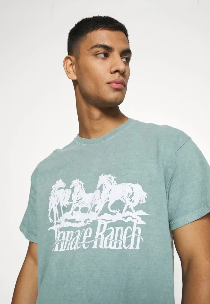 Mennace Mennace ROSEBOWL RANCH REGULAR – Print T-shirt – Light Blue