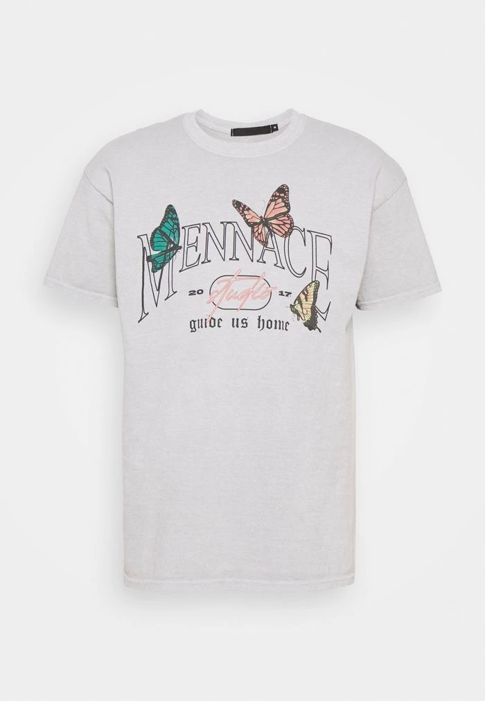 Mennace MENNACE TRACK BUTTERFLY REGULAR – Print T-shirt – Grey