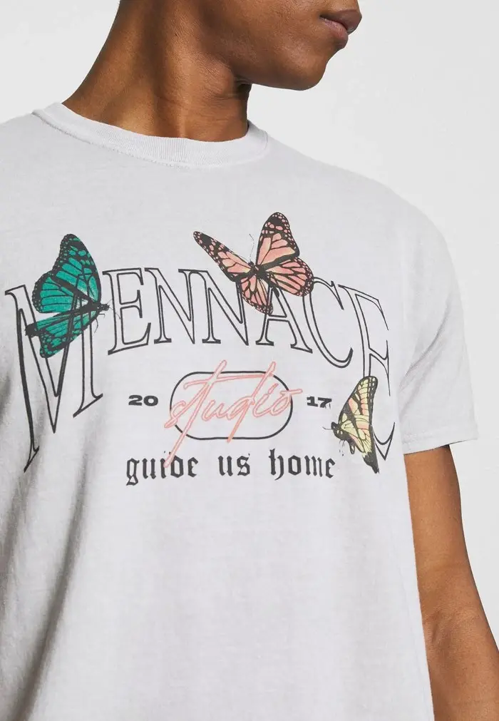 Mennace MENNACE TRACK BUTTERFLY REGULAR – Print T-shirt – Grey