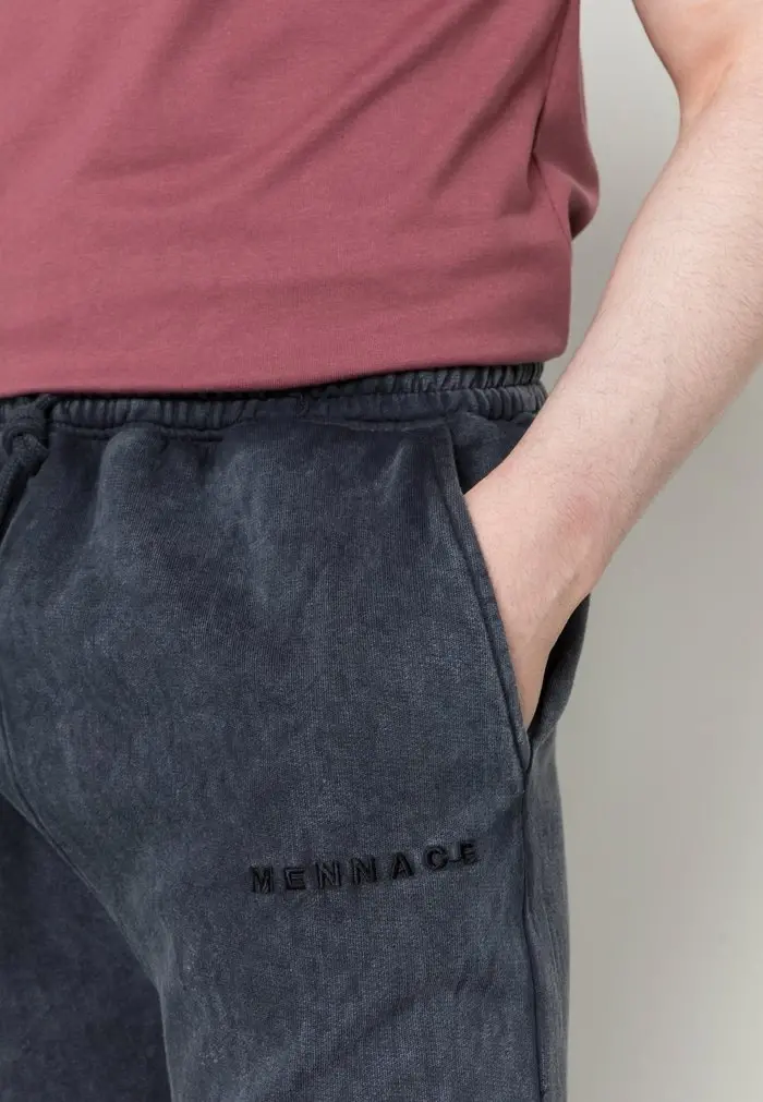 Mennace MENNACE UNISEX EMBROIDERED WASHED JOGGER – Tracksuit Bottoms – Blue