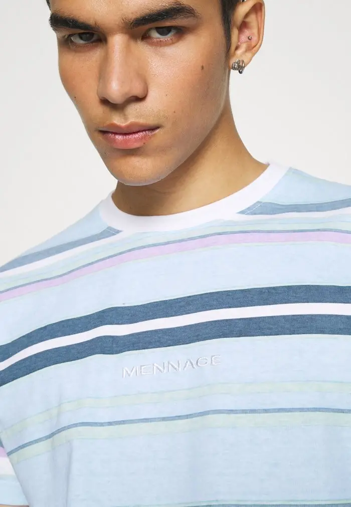 Mennace Mennace UNISEX SUNDAZE STRIPED REGULAR – Print T-shirt – Light Blue
