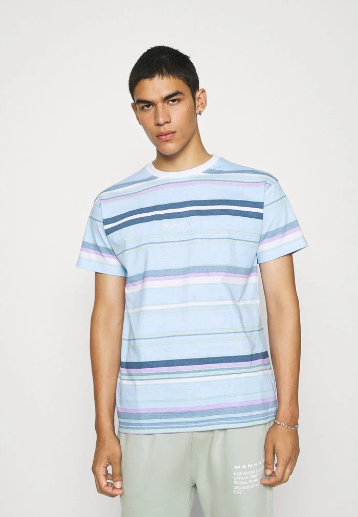 mennace Mennace UNISEX SUNDAZE STRIPED REGULAR – Print T-shirt – Light Blue