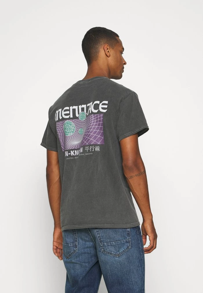 mennace Mennace UNKNOWN PLANETS SHIRT – Print T-shirt – Washed Black