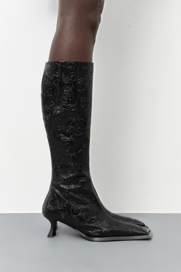 Miista Alfreda Boots Tall Black Embossed Print Leather