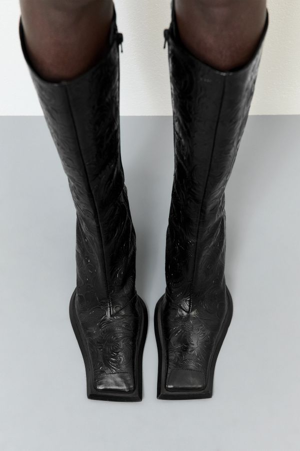 Miista Alfreda Boots Tall Black Embossed Print Leather