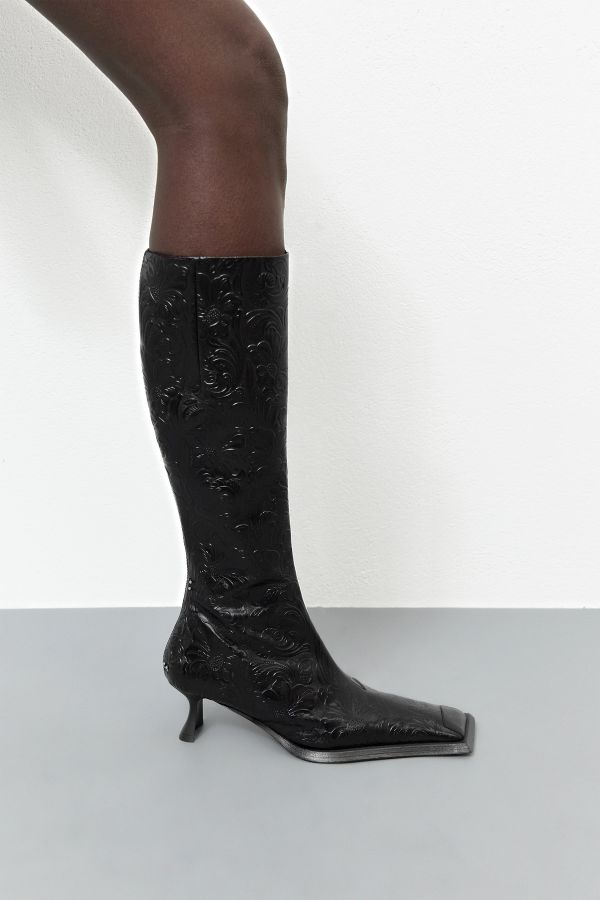 Miista Alfreda Boots Tall Black Embossed Print Leather