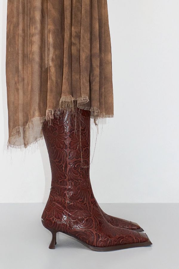 Miista Alfreda Boots Tall Brown Embossed Print Leather