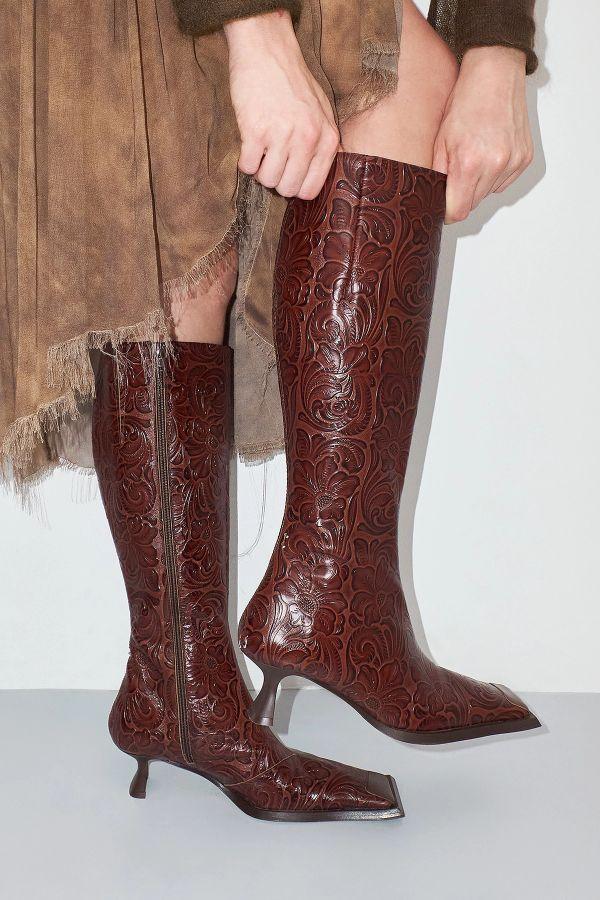 Miista Alfreda Boots Tall Brown Embossed Print Leather