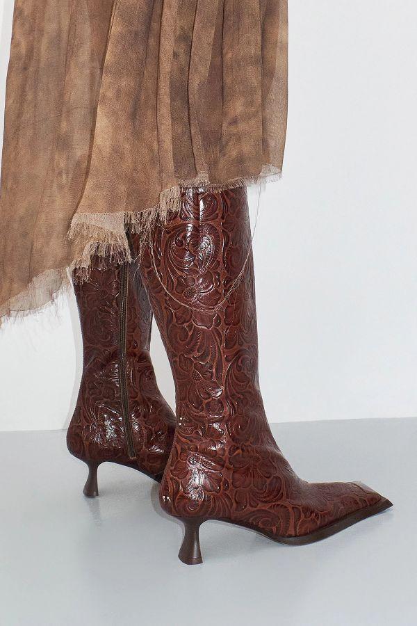 Miista Alfreda Boots Tall Brown Embossed Print Leather