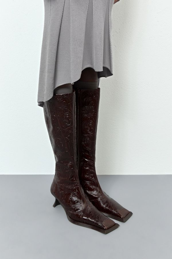 miista Alfreda Boots Tall New Brown Embossed Leather