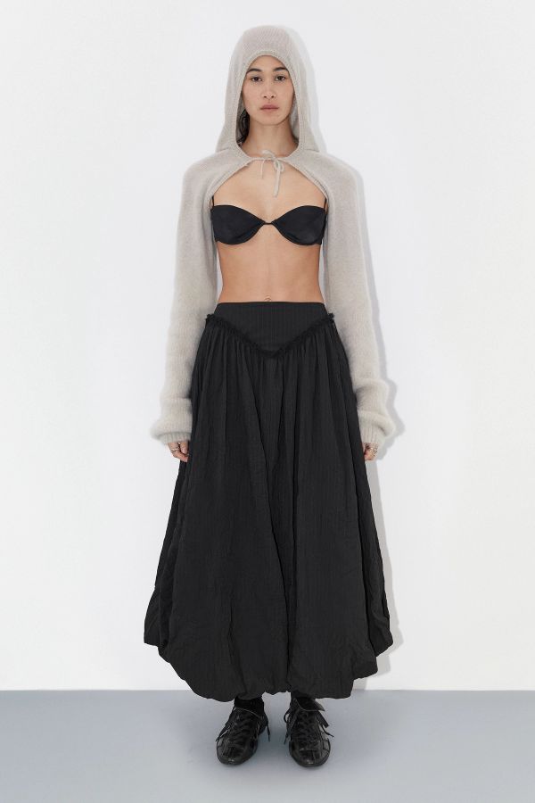 Miista Bronte Skirt Adjustable Black Crinkled Pinstripe