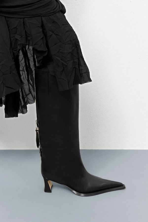 Miista Charlene Boots Adjustable Black Leather Belt