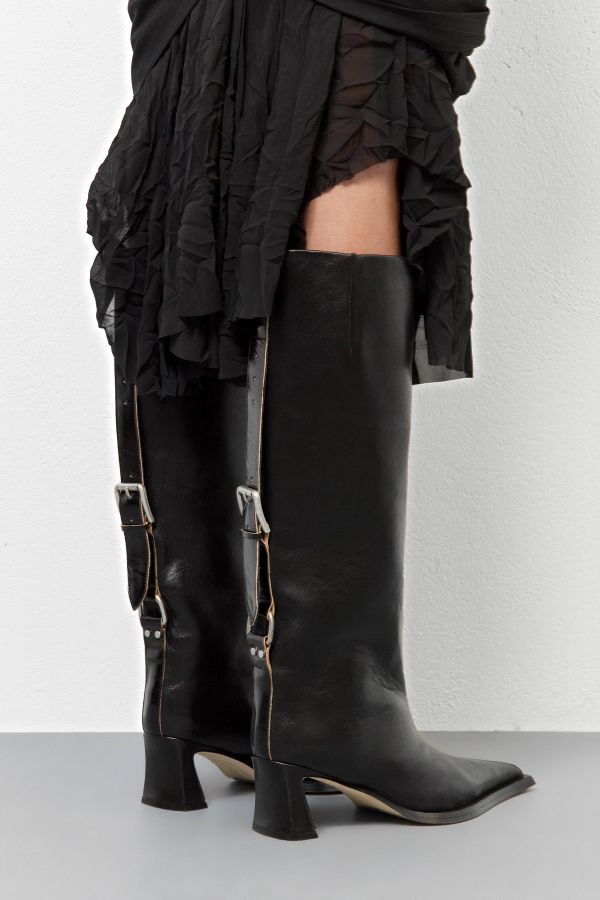 Miista Charlene Boots Adjustable Black Leather Belt
