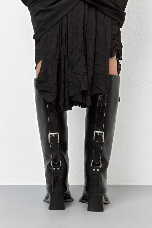 Miista Charlene Boots Adjustable Black Leather Belt