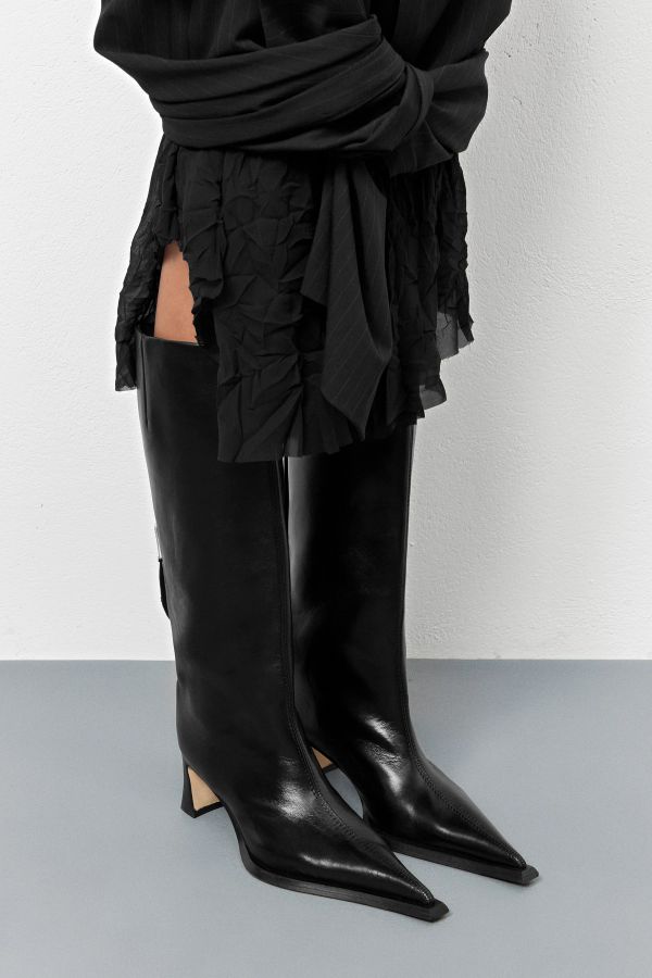 miista Charlene Boots Adjustable Black Leather Belt