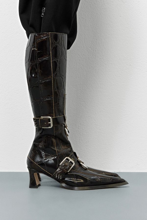 Miista Eliya Boots Tall Brown Embossed Croco Leather