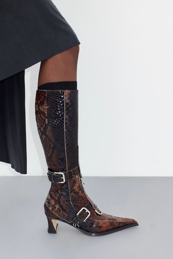 Miista Eliya Boots Tall Brown Embossed Snake Leather