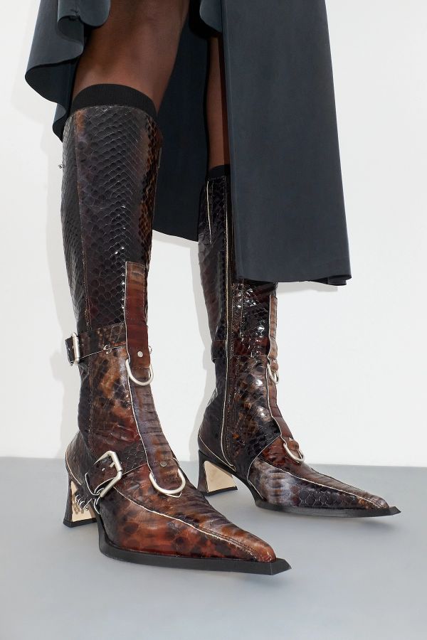 Miista Eliya Boots Tall Brown Embossed Snake Leather