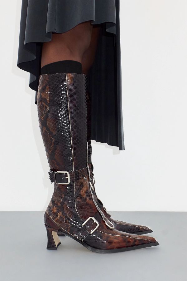 Miista Eliya Boots Tall Brown Embossed Snake Leather
