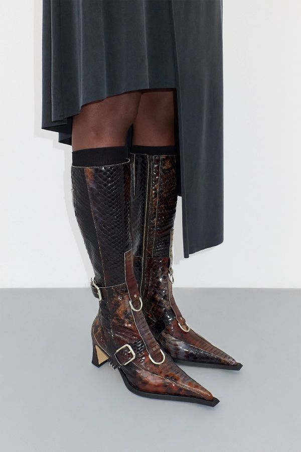 miista Eliya Boots Tall Brown Embossed Snake Leather
