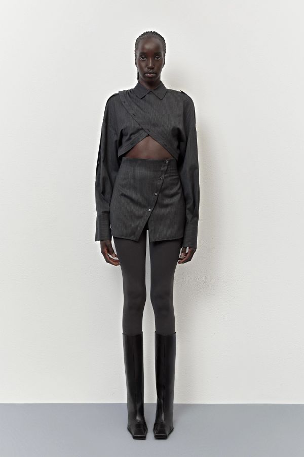 Miista Halia Shirt Multifunctional Grey Pinstriped Virgin Wool