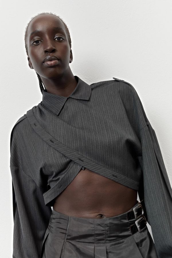 Miista Halia Shirt Multifunctional Grey Pinstriped Virgin Wool