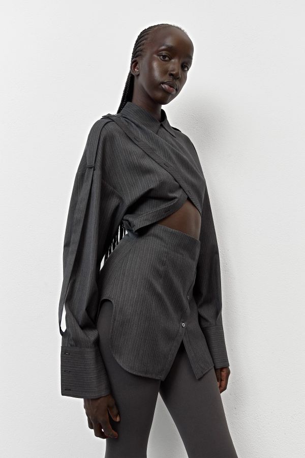 miista Halia Shirt Multifunctional Grey Pinstriped Virgin Wool