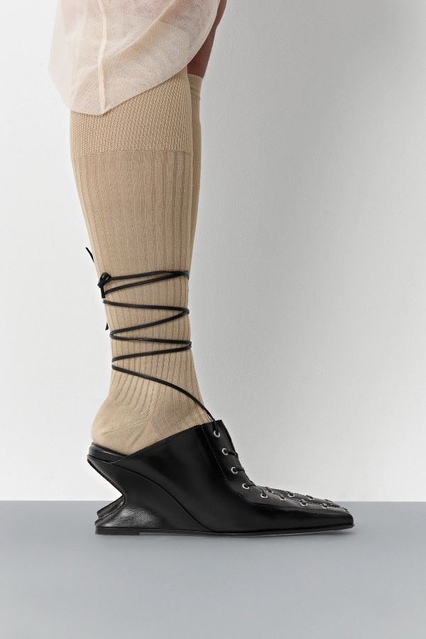 Miista Aima Mules Black Lace Leather