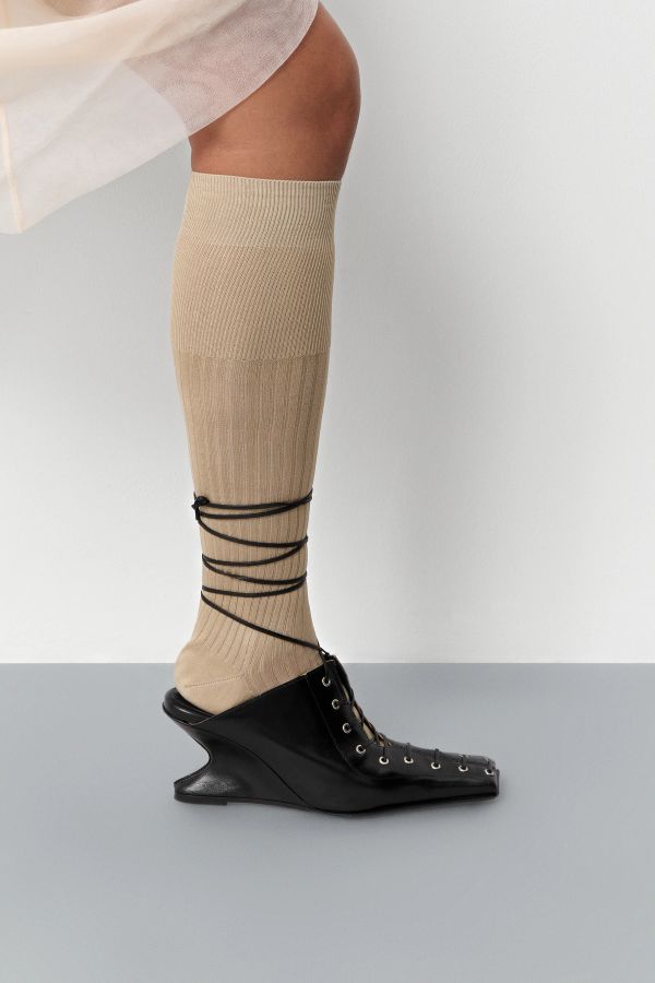 Miista Aima Mules Black Lace Leather