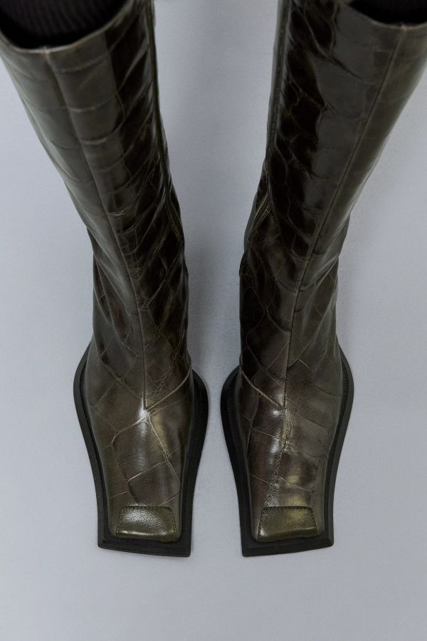 Miista Alfreda Boots Tall Khaki Embossed Leather