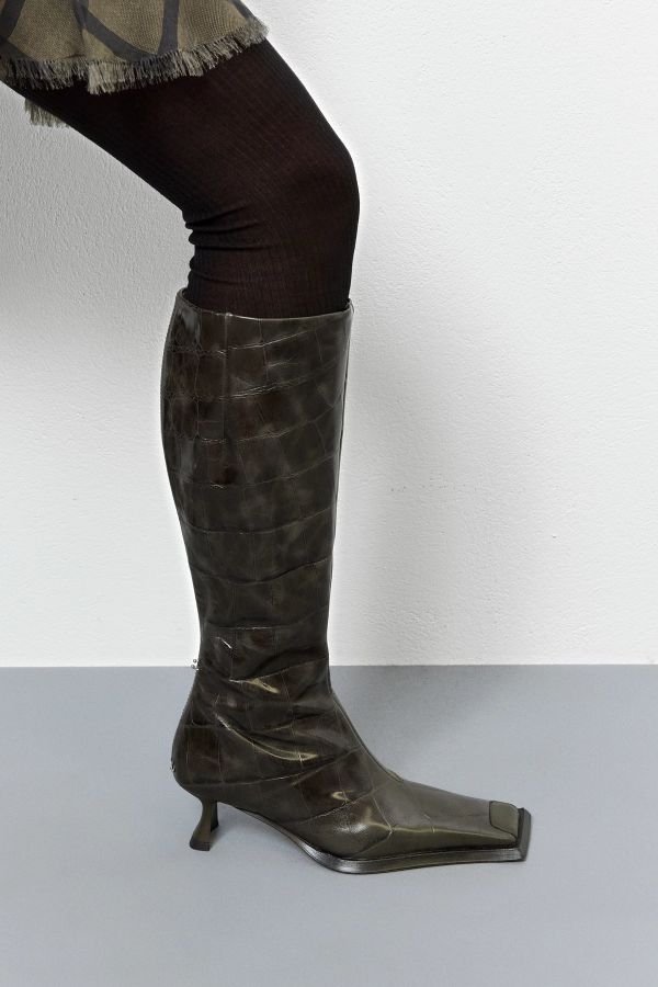 Miista Alfreda Boots Tall Khaki Embossed Leather