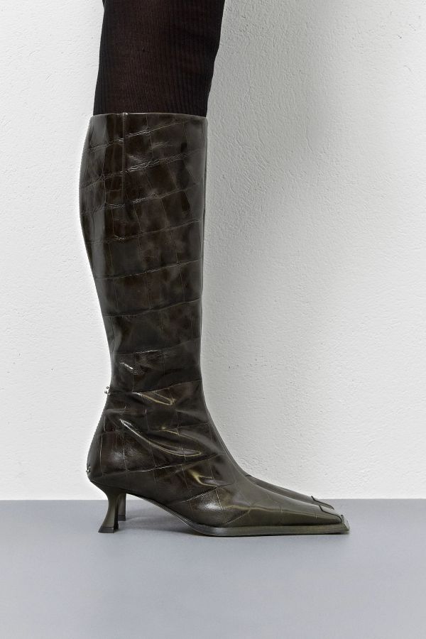 miista Alfreda Boots Tall Khaki Embossed Leather
