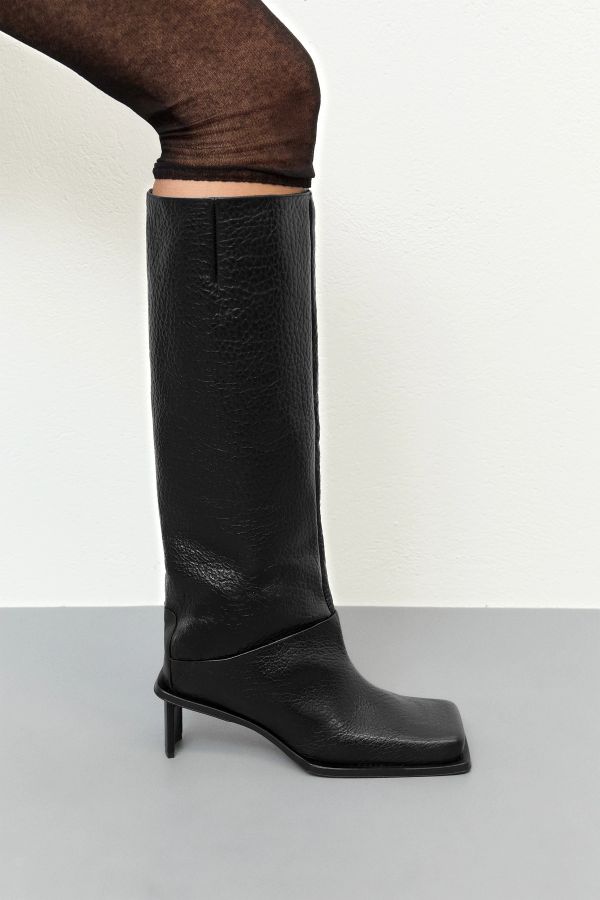 Miista Brianna Boots Tall Black Grainy Leather