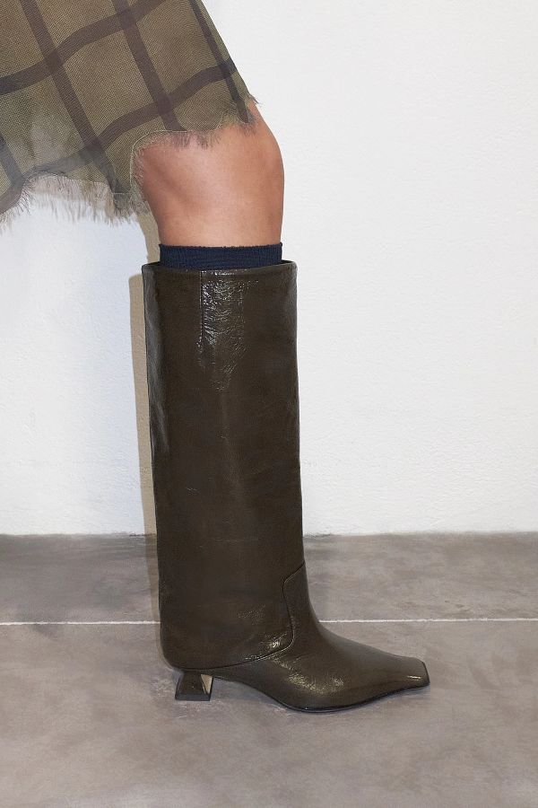 miista Effie Boots Khaki Patent Leather