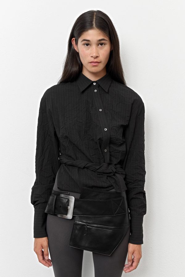 Miista Elie Shirt Black Wrinkled Pinstripe