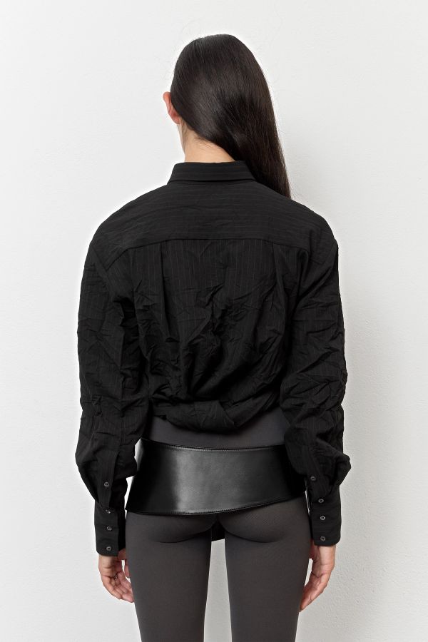 Miista Elie Shirt Black Wrinkled Pinstripe