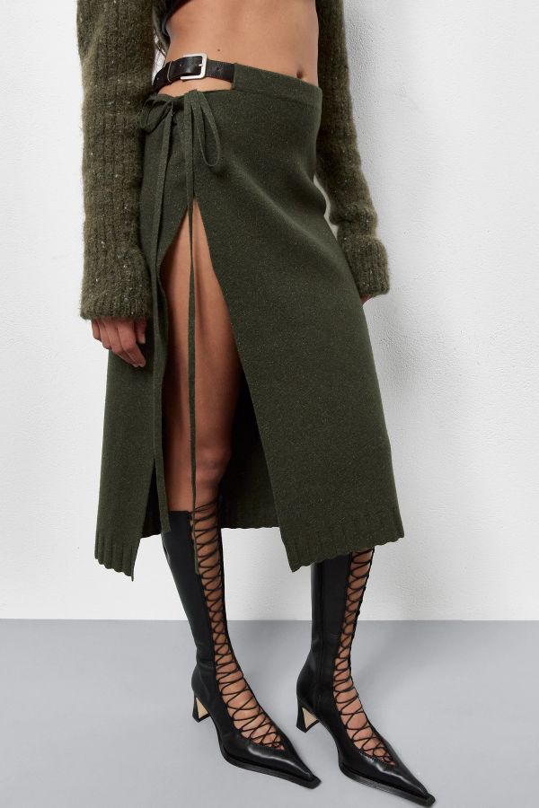 Miista Galena Skirt Khaki Cashmere Wool Blend