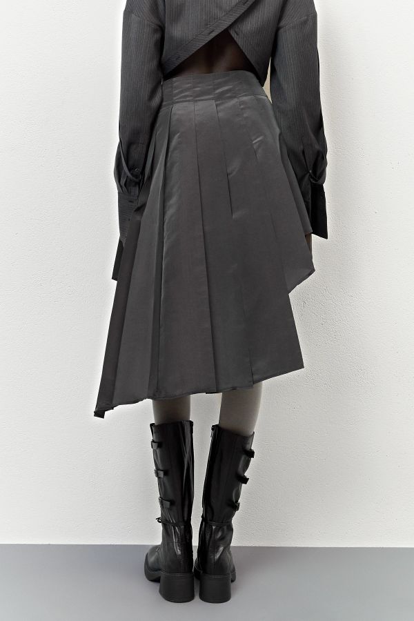 Miista Gia Skirt Grey Pleated Shimmer Silk