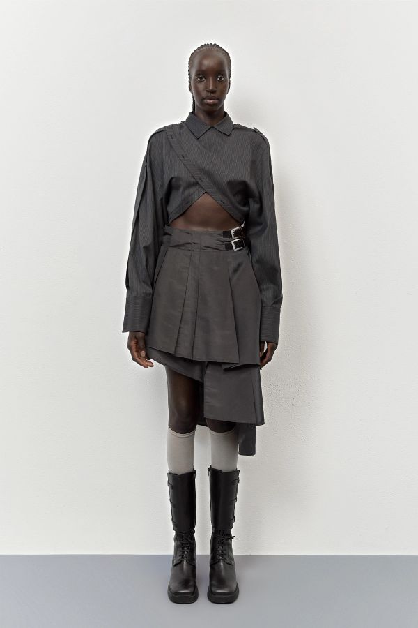 miista Gia Skirt Grey Pleated Shimmer Silk