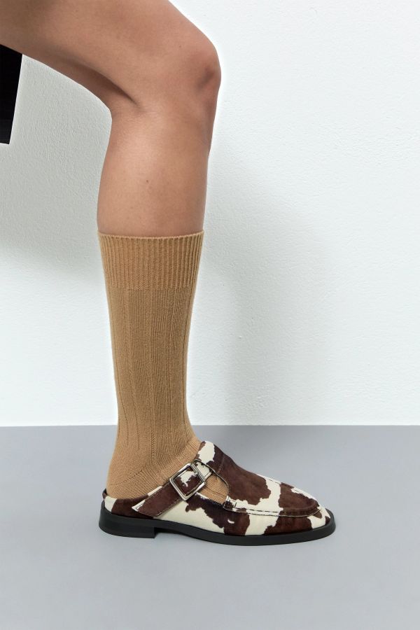 Miista Gianna Mules Cow Print Faux Suede