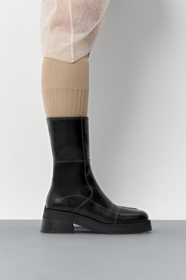 Miista Heya Boots Black Leather Brown Stitiching