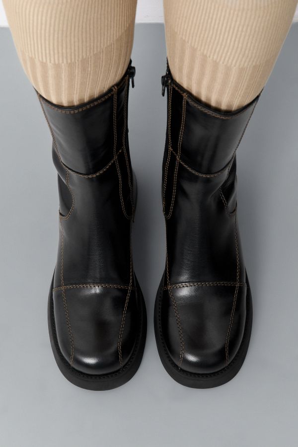 Miista Heya Boots Black Leather Brown Stitiching