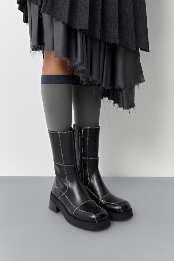 miista Heya Boots Black Leather White Stitching