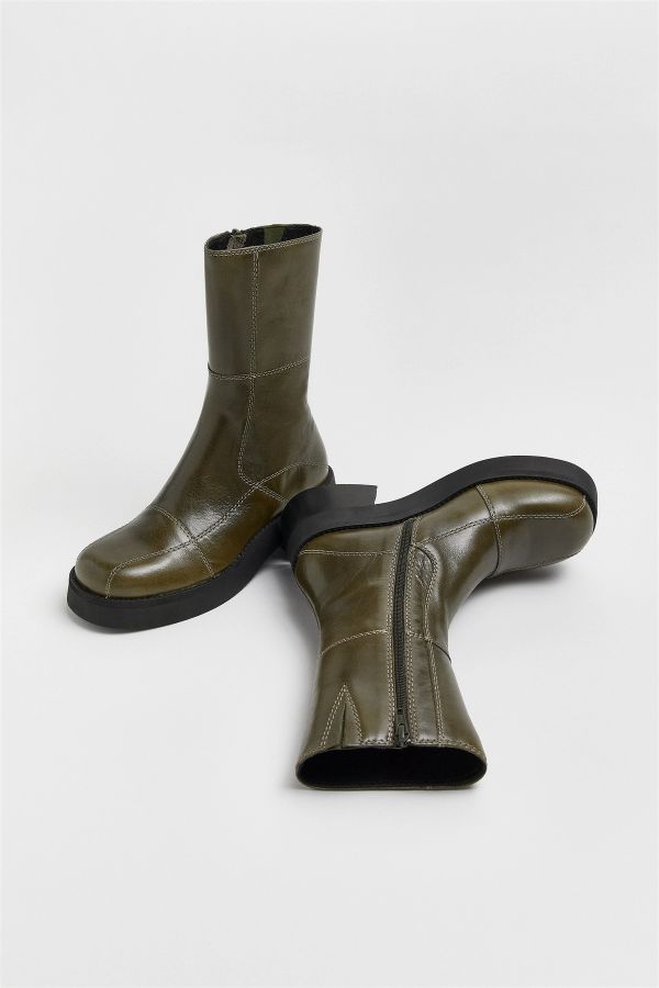 Miista Heya Boots Khaki Leather White Stitching