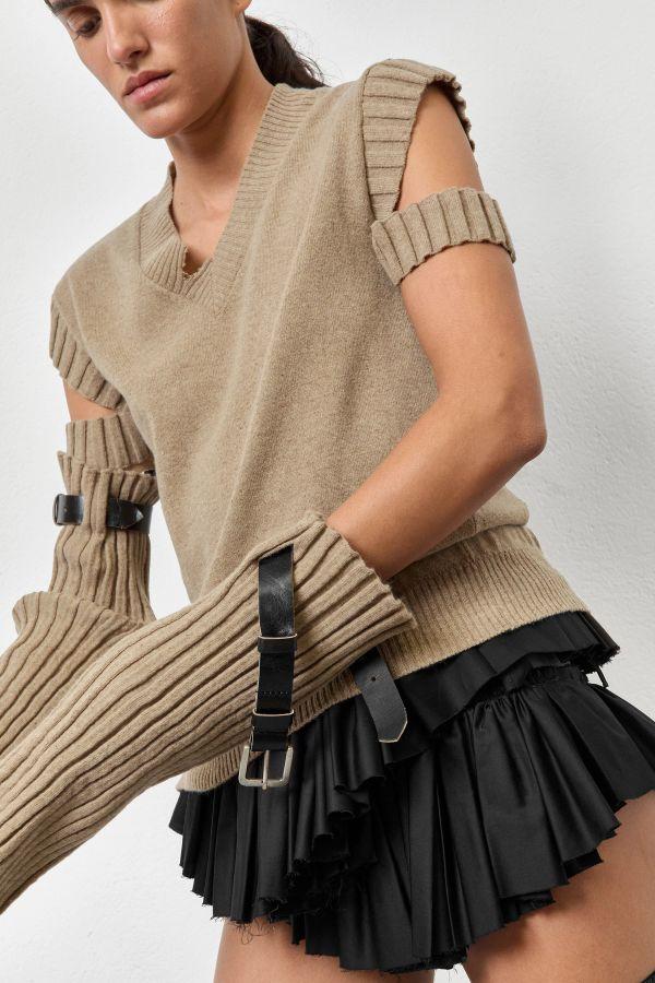 Miista Hilena Sleeves Camel Cashmere Wool Blend