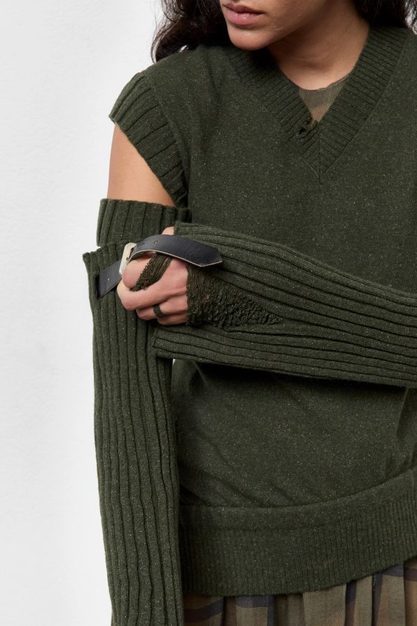 Miista Hilena Sleeves Khaki Wool Blend