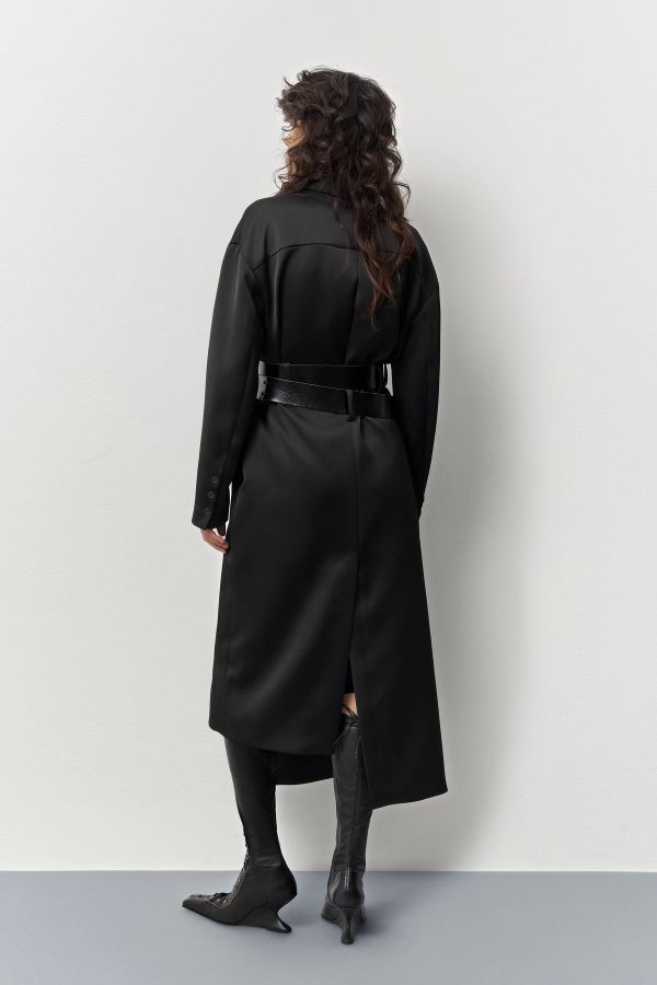 Miista Irne Coat Satin Black Leather Belt